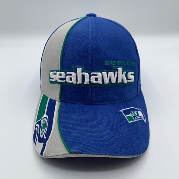 Seattle Seahawks NFL Vintage Blue Gray Reebok Adjustable Strapback Hat - Picture 2 of 7
